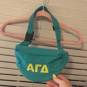 Teal Waist Bag with Yellow Greek Letters